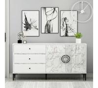 Homidea ZOE Console - Commode - Buffet - Meuble TV - Avec 2 portes et 3 tiroirs au design moderne 150 x 78,6 x 40 cm (marbre blanc)
