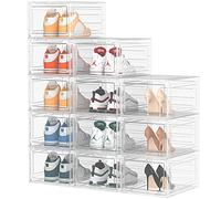 HOMIDEC Boîtes à chaussures,12 pcs boîtes de rangement pour chaussures en plastique transparent empilables,conteneurs pour organisateur de chaussures avec couvercles pour femmes/hommes