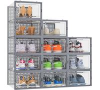 HOMIDEC Boîtes à chaussures,12 pcs boîtes de rangement pour chaussures en plastique transparent empilables,conteneurs pour organisateur de chaussures avec couvercles pour femmes/hommes