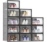 HOMIDEC Boîtes à Chaussures,12 pcs Rangement Chaussures Plastique Transparent Boite Rangement Conteneurs pour Organisateur de Chaussures avec Couvercles pour femmes/hommes, Noir
