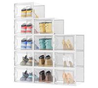 HOMIDEC Boîtes à Chaussures,12 pcs Rangement Chaussures Plastique Transparent Boite Rangement Conteneurs pour Organisateur de Chaussures avec Couvercles pour femmes/hommes,L