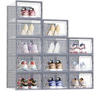 HOMIDEC Boîtes à Chaussures,12 pcs Rangement Chaussures Plastique Transparent Boite Rangement Conteneurs pour Organisateur de Chaussures avec Couvercles pour femmes/hommes, Gris