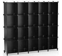 HOMIDEC Étagère de Rangement avec 20 Casiers, Meuble de Rangement, Etagères Empilables en Plastique, Bibliothèque, Armoire de Rangement Modulaire pour Livres, Vêtements, Jouets, Noir