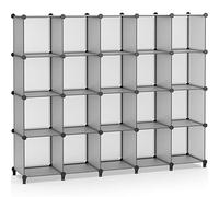 HOMIDEC Étagère de Rangement avec 20 Casiers, Meuble de Rangement, Etagères Empilables en Plastique, Bibliothèque, Armoire de Rangement Modulaire pour Livres, Vêtements, Jouets, Gris
