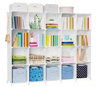 HOMIDEC Étagère de Rangement avec 20 Casiers, Meuble de Rangement, Etagères Empilables en Plastique, Bibliothèque, Armoire de Rangement Modulaire pour Livres, Vêtements, Jouets, Blanc