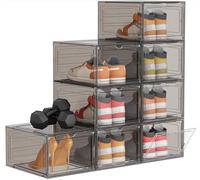 HOMIDEC Lot de 8 boîtes à chaussures en plastique rigide transparent | Boîtes à chaussures empilables en plastique transparent avec couvercles pour taille 13, transparent fumé