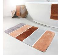 Homie Living Tapis de Bain, Tapis de Bain Moelleux Super Doux l Antidérapant et Lavable Rio Marina (80 x 150 cm, Saumon Marron Gris)