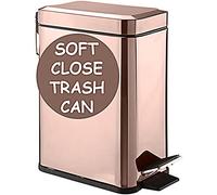 Homie Poubelle rectangulaire à fermeture douce 5L avec doublure anti-dérapante et couvercle, à utiliser comme mini panier à ordures, poubelle mince ou décor dans la salle de bain (or rose)