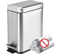 Homie Poubelle rectangulaire à fermeture douce 5L avec doublure anti-dérapante et couvercle, panier à ordures, poubelle mince en argent pour salle de bain (acier inoxydable brossé)