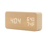 Homieco Numérique Réveil Bois Réglable Luminosité Contrôle Vocal LED Horloge Rectangle Affichage Temps Température Décor Ã€ La Maison (Bambou Bois Mots Blancs)