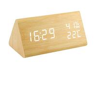 Homieco Numérique Réveil Bois Réglable Luminosité Contrôle Vocal LED Horloges Triangle Affichage Temps Température Décor Ã€ La Maison (Triangle Bambou Bois Blanc)