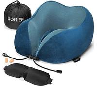 HOMIEE Oreiller de Voyage, Oreiller Cervical en Mousse à Mémoire de Forme, Coussin de Support Cervical Essentiel pour Voyager, Masque de Sommeil, Bouchons d'oreille et Sac de Transport