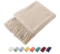 Homiest Decorative Knitted Throw Blanket with Fringe, Lightweight Acrylic Knit, Soft & Cozy Tassel Blanket for Couch, Sofa, Bed (Beige, 50 x 60 inch)