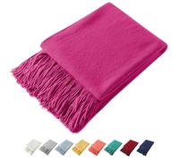 Homiest Jeté décoratif tricoté avec Frange, Couverture légère en Tricot Acrylique, Doux et Confortable avec Pompons pour canapé, Sofa, lit (Fuchsia, 127 x 152,4 cm)
