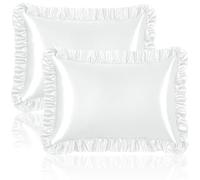 Homiest Lot de 2 taies d'oreiller à volants en satin pour cheveux et peau, taies d'oreiller en satin de taille standard, taie d'oreiller à volants en satin avec fermeture à enveloppe, couvre-oreiller