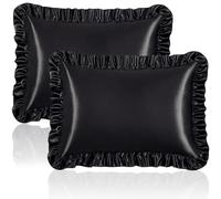 Homiest Lot de 2 taies d'oreiller à Volants en Satin pour Les Cheveux et la Peau, taies d'oreiller en Satin Soyeux de Taille Standard avec Fermeture à enveloppe, Couvre-Oreiller Anti-Plis (Noir)