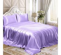 Homiest Parure de lit 4 pièces en Satin Soyeux avec Poche Profonde, 1 Drap-Housse + 1 Drap Plat + 2 taies d'oreiller (très Grand lit, Lavande)