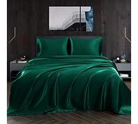 Homiest Parure de lit 4 pièces en Satin Soyeux avec Poche Profonde, 1 Drap-Housse + 1 Drap Plat + 2 taies d'oreiller (Grand lit, Vert noirâtre)