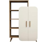 HOMIFAB Bibliothèque 2 Portes 4 niches Bicolore Blanc et Effet Noyer 90 cm - Zia