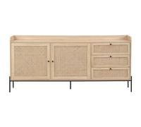 HOMIFAB Buffet 2 Portes 3 tiroirs en cannage Naturel et Effet chêne 180 cm - Iris