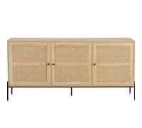 HOMIFAB Buffet 3 Portes en cannage Naturel et Effet chêne 160 cm - Iris