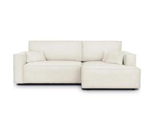 HOMIFAB Canapé d'angle à Droite Convertible 3 Places Asti Tissu Bou eige 234x145x82 cm Coffre Rangement