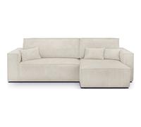 HOMIFAB Canapé d'angle Convertible réversible 4 Places avec Coffre de Rangement en Velours côtelé Beige - Livia