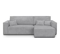 HOMIFAB Canapé d'angle Convertible réversible 4 Places avec Coffre de Rangement en Velours côtelé Gris Clair - Livia