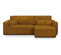 HOMIFAB Canapé d'angle Convertible réversible 4 Places avec Coffre de Rangement en Velours côtelé Jaune Moutarde - Livia 240x101/154x84cm