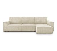 HOMIFAB Canapé d'angle Convertible réversible 5 Places avec Coffre de Rangement en Velours côtelé Beige - Harper