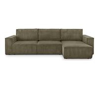 HOMIFAB Canapé d'angle Convertible Réversible 5 Places Harper Velours Côtelé Vert Kaki 300x154x84 cm Coffre Rangement
