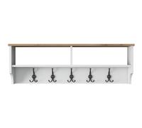 HOMIFAB Etagère d'entrée Murale avec niches et patères Blanc & Effet Noyer 120 cm - Taren