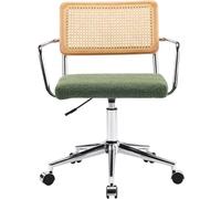 HOMIFAB Fauteuil de Bureau pivotant et réglable en Hauteur en Tissu bouclé Vert et cannage - Julian