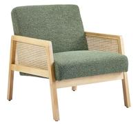HOMIFAB Fauteuil en cannage et Tissu bouclé Vert - Mani