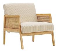 HOMIFAB Fauteuil en cannage et Velours côtelé Beige - Mani