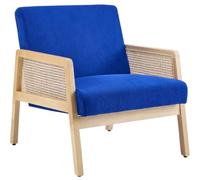HOMIFAB Fauteuil en cannage et Velours côtelé Bleu électrique - Mani