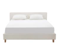 HOMIFAB Lit Adulte 140x190 cm avec tête de lit capitonnée en Tissu bou eige - Milo