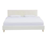 HOMIFAB Lit Adulte 140x190 cm avec tête de lit capitonnée en Velours Beige - Milo