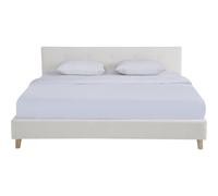 HOMIFAB Lit Adulte 180x200 cm avec tête de lit capitonnée en Tissu Beige - Milo