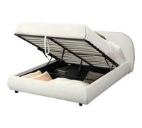 HOMIFAB Lit Coffre 160x200 cm avec tête de lit matelassée en Tissu bouclé Beige - Madisson