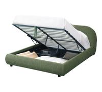 HOMIFAB Lit Coffre 160x200 cm avec tête de lit matelassée en Tissu bouclé Vert Kaki - Madisson