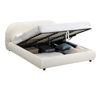 HOMIFAB Lit Coffre 180x200 cm avec tête de lit matelassée en Tissu bouclé Beige - Madisson