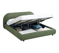 HOMIFAB Lit Coffre 180x200 cm avec tête de lit matelassée en Tissu bouclé Vert Kaki - Madisson