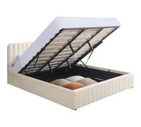 HOMIFAB Lit Coffre Adulte 140x190 cm avec tête de lit capitonnée en Velours Beige - Ava