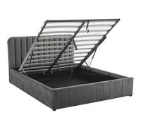 HOMIFAB Lit Coffre Adulte 140x190 cm avec tête de lit capitonnée en Velours Gris - Ava