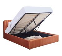HOMIFAB Lit Coffre Adulte 140x190 cm avec tête de lit capitonnée en Velours Terracotta - Ava