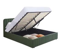 HOMIFAB Lit Coffre Adulte 140x190 cm avec tête de lit capitonnée en Velours Vert Kaki - Ava