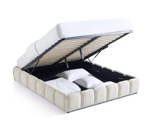 HOMIFAB Lit Coffre Adulte 140x190 cm en Tissu Chenille Beige - Nilsa