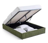 HOMIFAB Lit Coffre Adulte 140x190 cm en Tissu Chenille Vert Kaki - Balto
