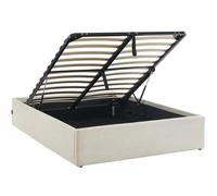 HOMIFAB Lit Coffre Adulte 140x190 cm en Velours côtelé Beige avec sommier - Handy
